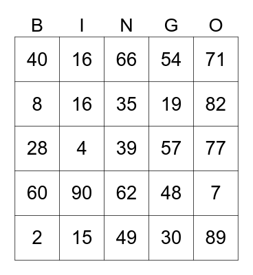 Croke Family Bingo Card
