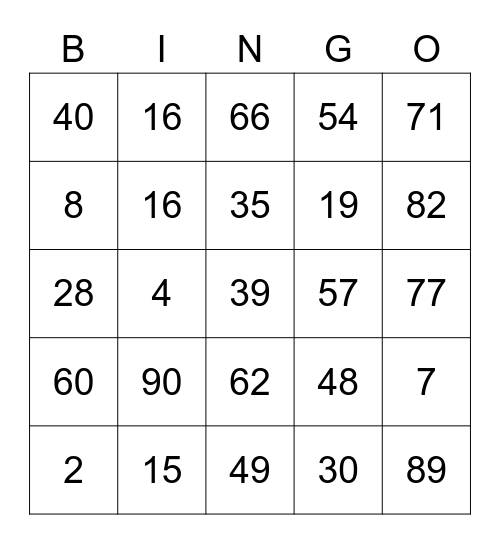 Croke Family Bingo Card