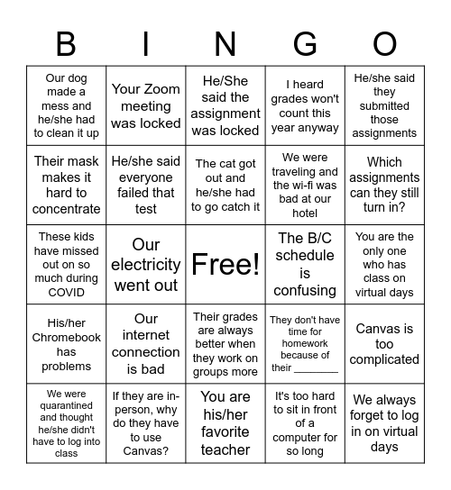 Conferences Bingo Card