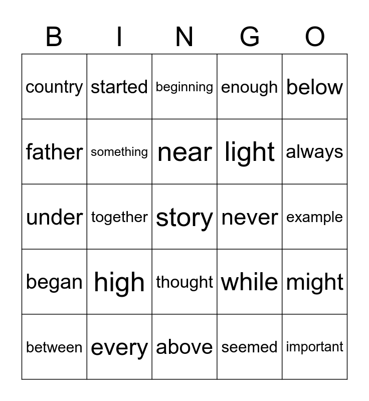 Fry s 3rd 100 words bingo card