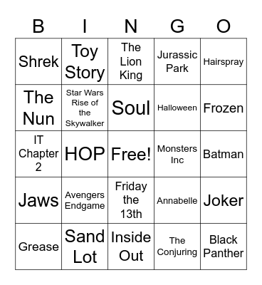 MOVIES TEEN SOCIAL BINGO Card