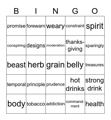 Word of Wisdom Bingo Card