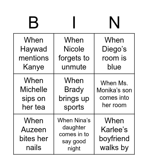 COMM 625 Bingo Card