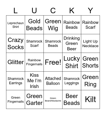 St. Pat's Bingo Card