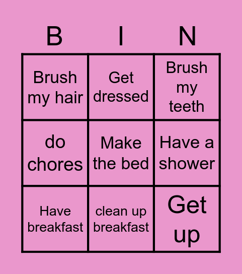 Morning routines Bingo Card