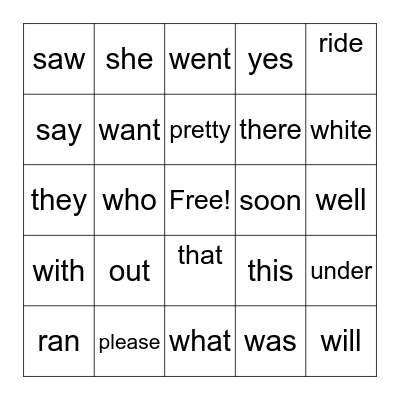 Primer Sight Words (2) Bingo Card