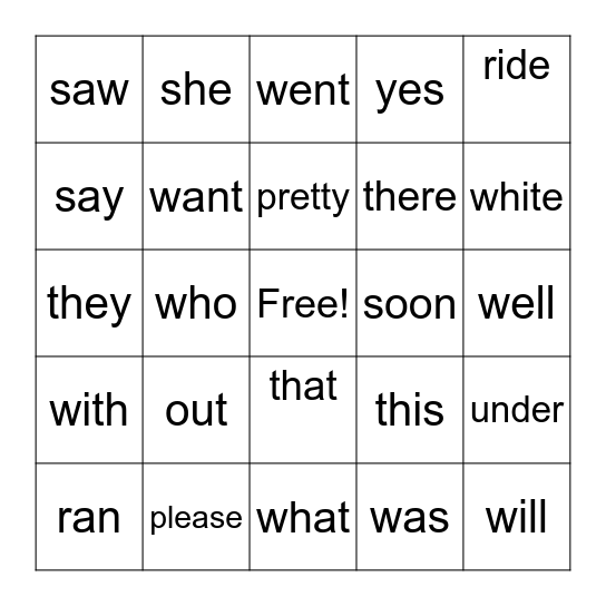 Primer Sight Words (2) Bingo Card