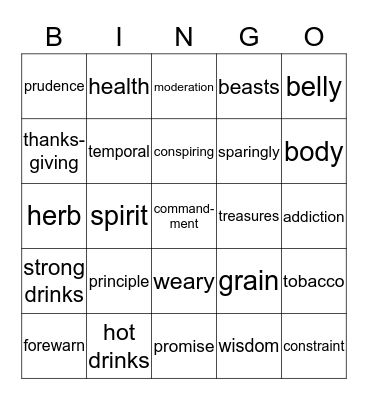 Word of Wisdom Bingo Card
