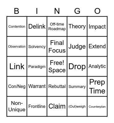 No PF Terms in MUN Bingo Card