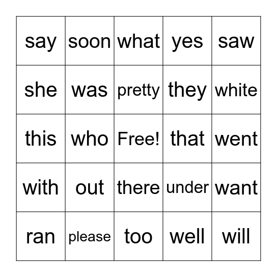 Primer Sight Words (2) Bingo Card