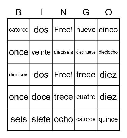 Los numeros Bingo Card