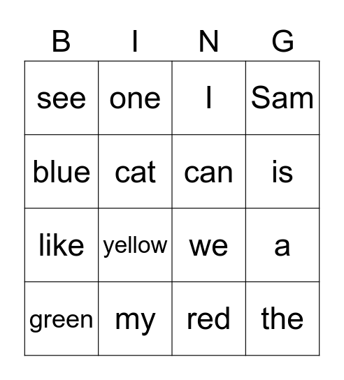 Group 1 and 2 Bingo Card