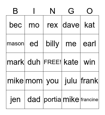 Valentines Day Bingo Card