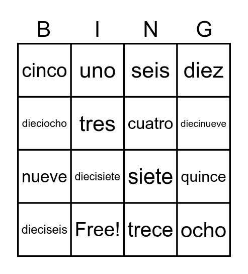 Los numeros Bingo Card