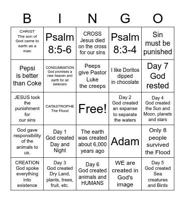 God is Creator- Unit  2 Bingo Card