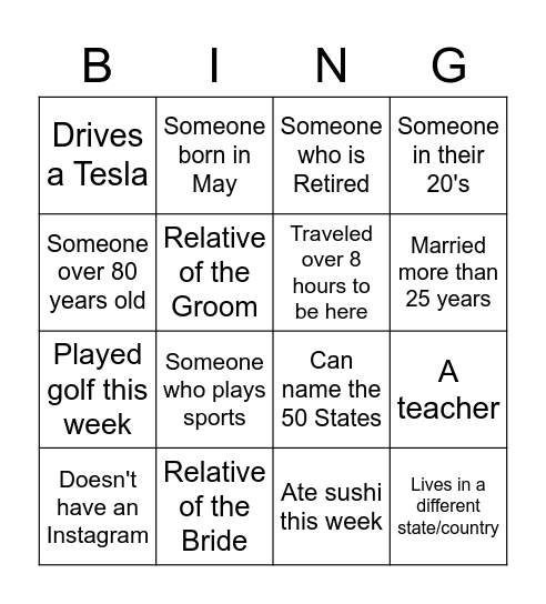 FAMILY BINGO Card