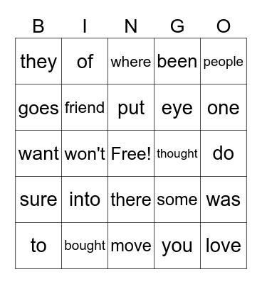 Sight Words #2 Bingo Card