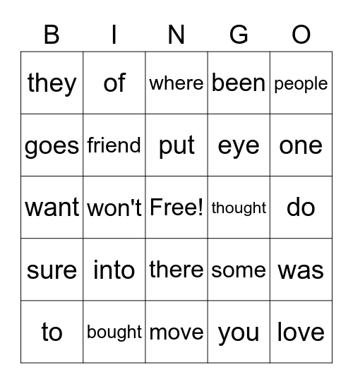 Sight Words #2 Bingo Card