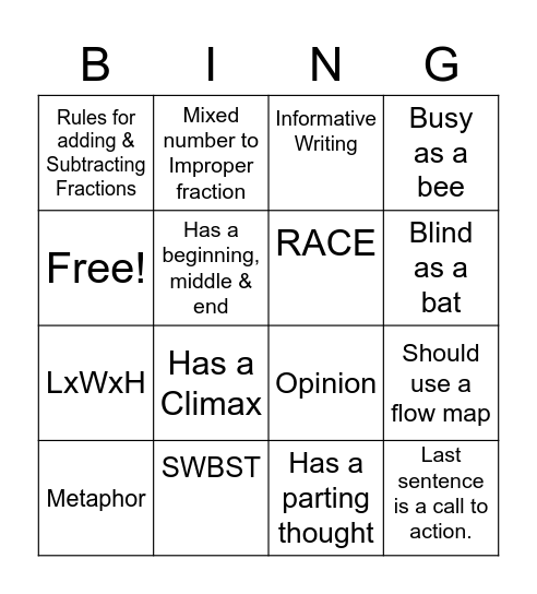 What I Learned in 3rd Quarter Bingo Card