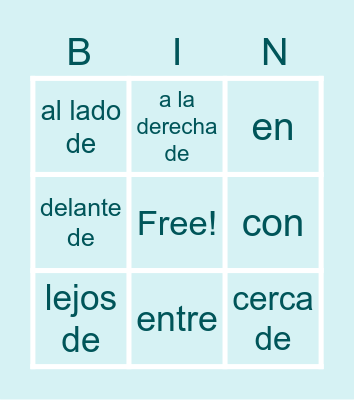 Preposiciones con Estar Bingo Card