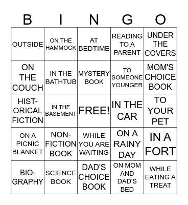 READING CHART Bingo Card