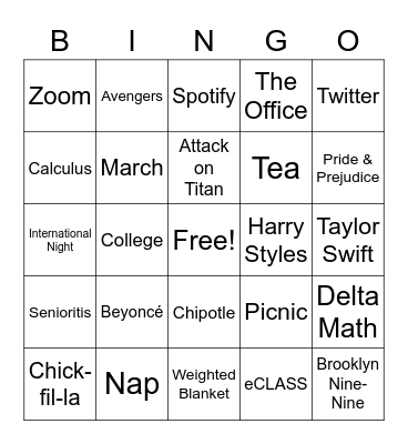 NHS Game 3 Bingo Card