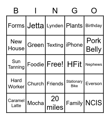 Kristen's Birthday Bingo Card