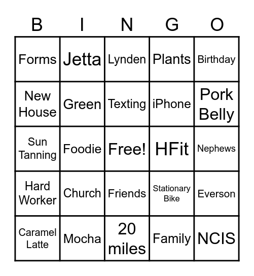 Kristen's Birthday Bingo Card