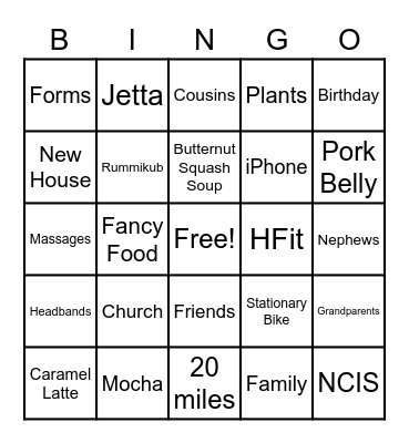 Kristen's Birthday Bingo Card