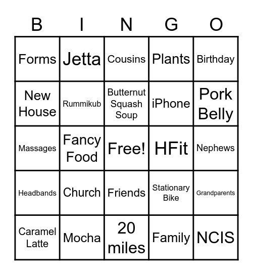 Kristen's Birthday Bingo Card