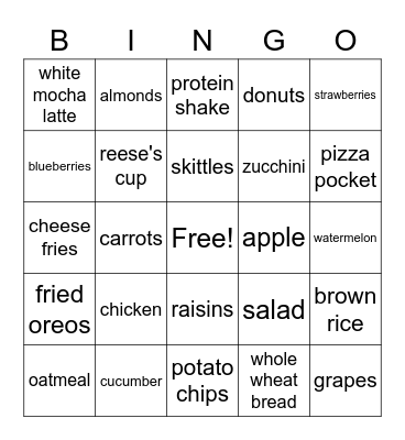 Food Bingo- Health Choices Bingo Card