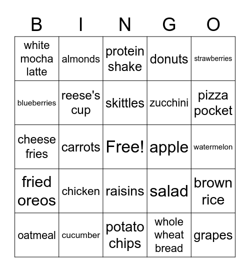 Food Bingo- Health Choices Bingo Card