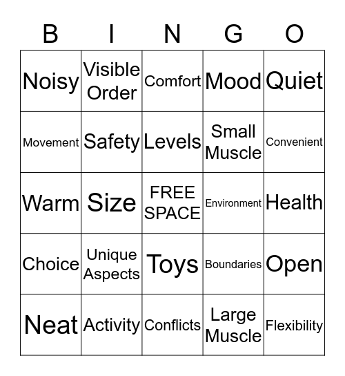 Room Arrangement for Infants & Toddlers Bingo Card