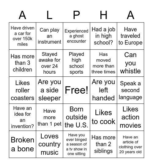 Get to Know You Bingo Card