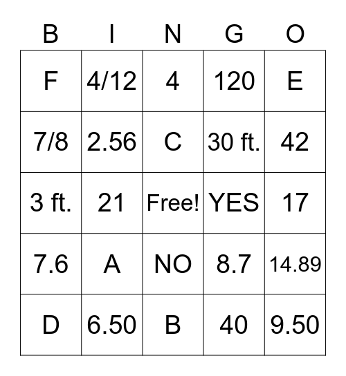 Chapter 7 BINGO  Review Bingo Card