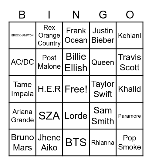 Playlist Bingo Card