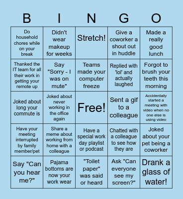 Remote Work Bingo Card