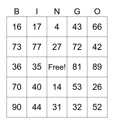 BINGO CÀLCUL MENTAL Bingo Card
