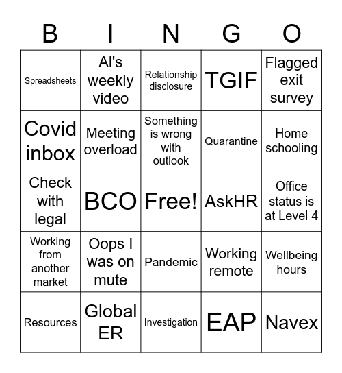 ER Bingo Card