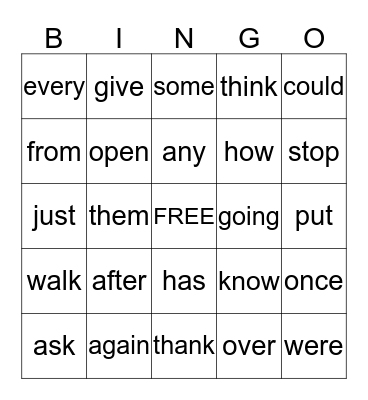 First Grade Sight Words Bingo Card