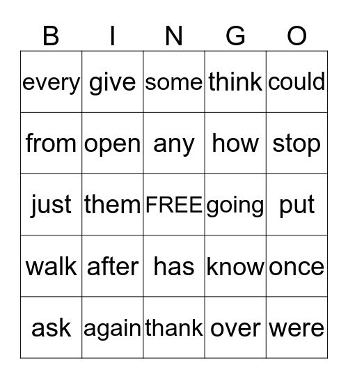 First Grade Sight Words Bingo Card