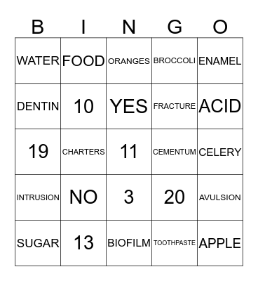 ORAL HEALTH Bingo Card