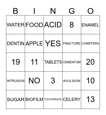 ORAL HEALTH Bingo Card