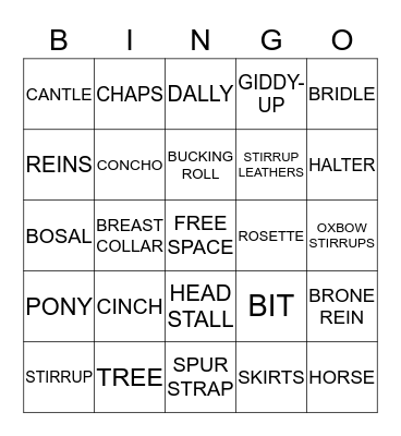 HORSE BINGO Card
