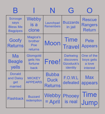 DuckTales Series Finale Bingo Card
