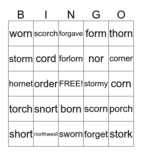 OR Bingo Card