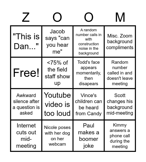 Zoom Bingo Card