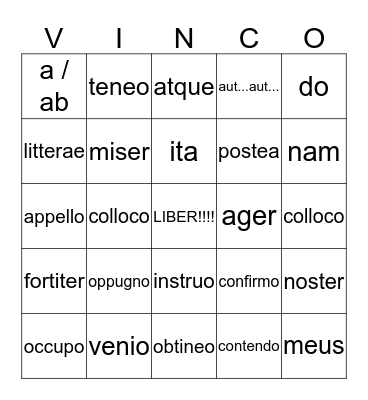 LATIN   VOCABULARY Bingo Card