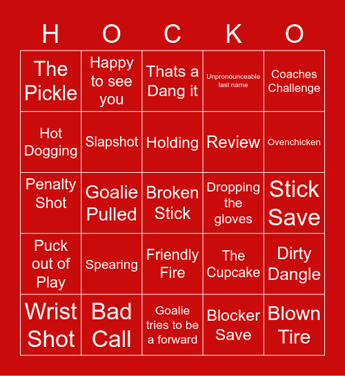 Hock #2 Bingo Card