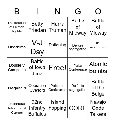 WWII #2 Bingo Card
